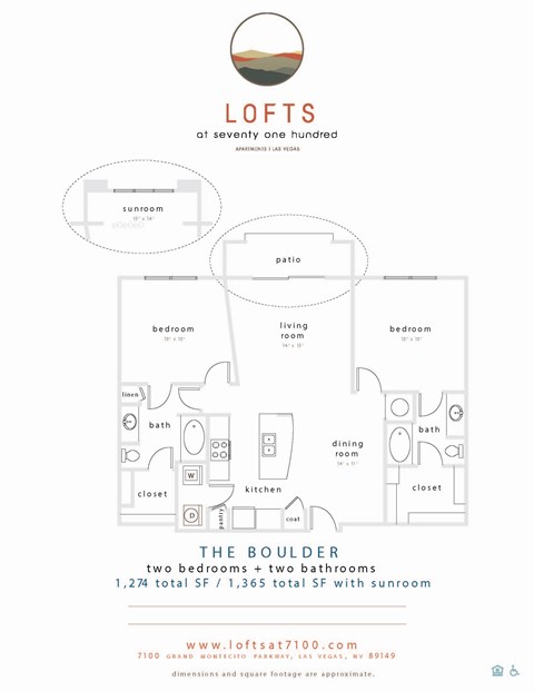 Floor plan for 2 beds, 2 baths, 1344 sqft